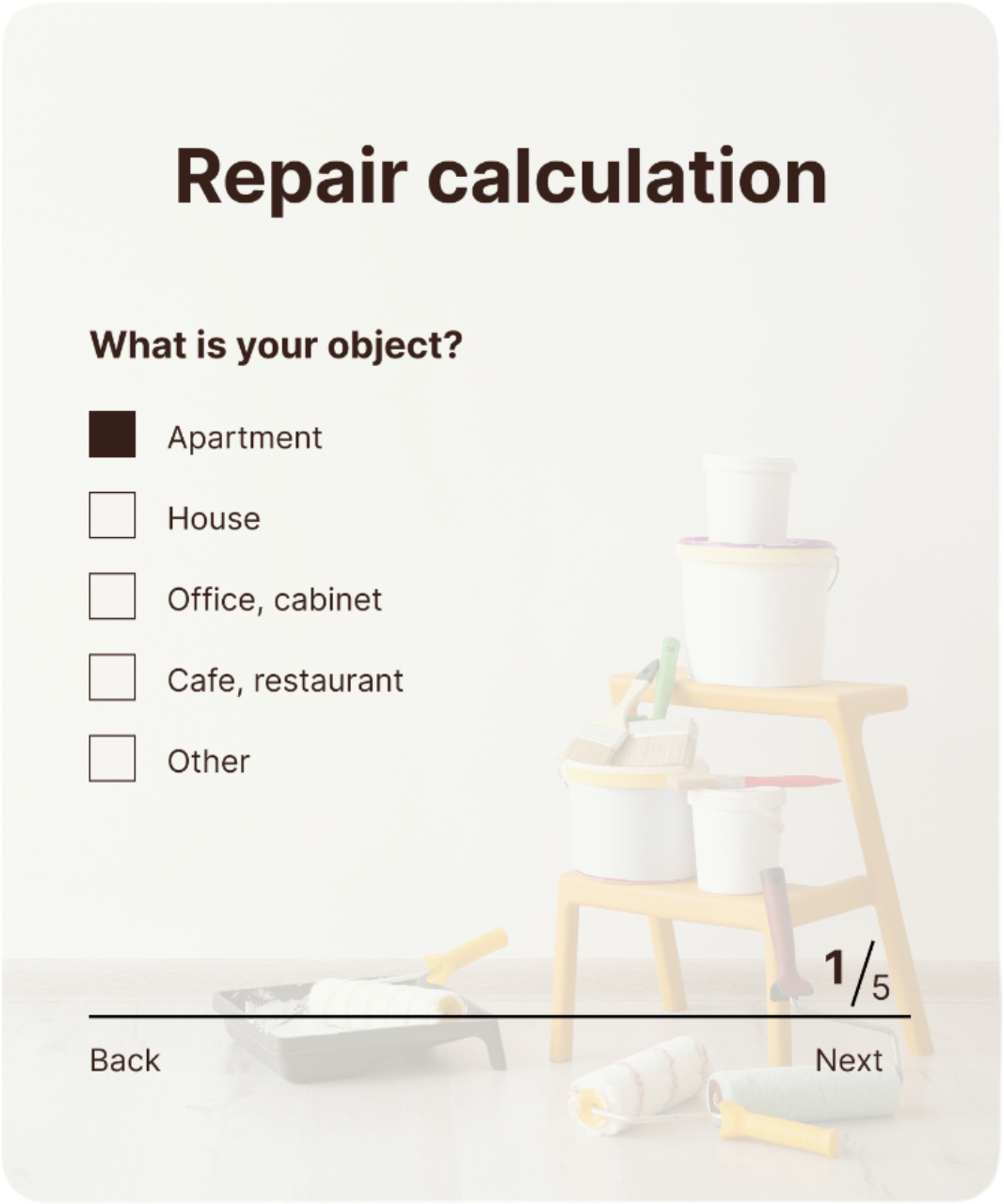 Create a repair calculation quiz | QForm Marketing Quiz Constructor